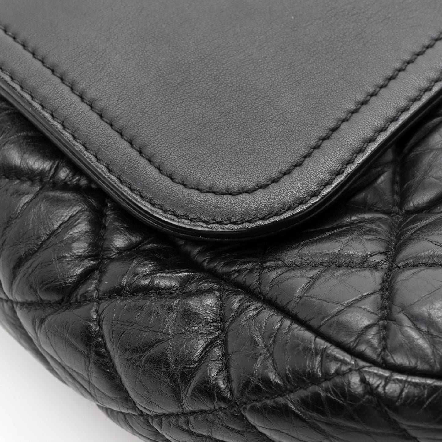 Aged Calfskin Quilted Easy Zip Flap Bag Black