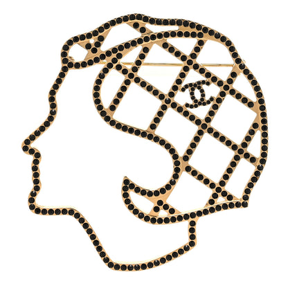 Chanel Crystal Mademoiselle Brooch Black Gold 1 of 4
