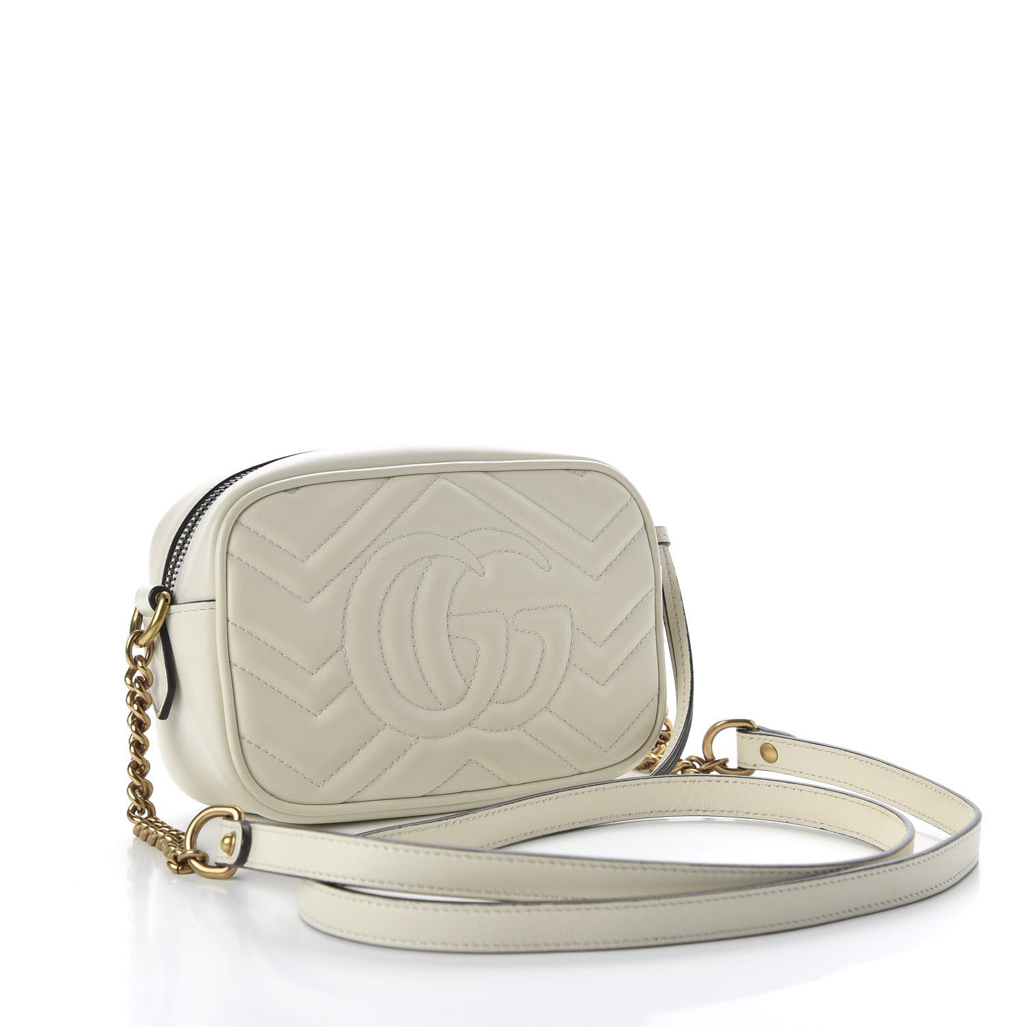 Gucci Calfskin Matelasse Mini GG Marmont Chain Shoulder Bag White 3 of 11