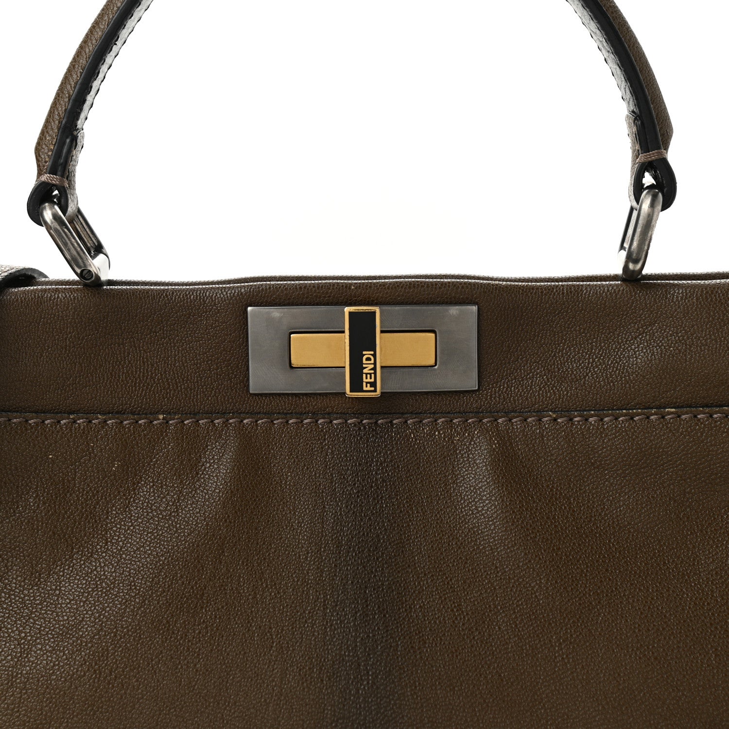 Fendi Goatskin Zucca Medium Peekaboo Iconic Satchel Taupe Tobacco Moro 7 of 9