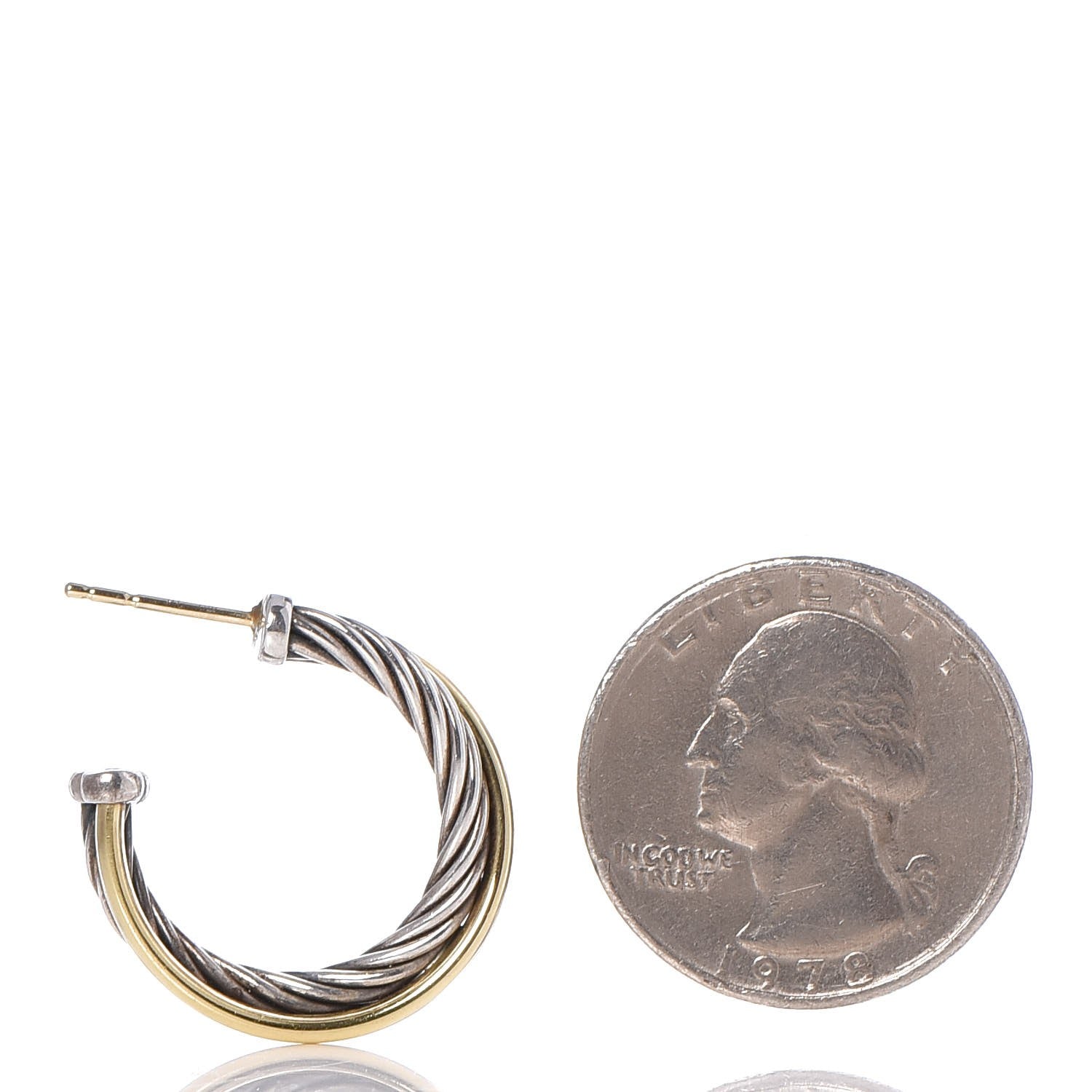 David Yurman Sterling Silver 18K Yellow Gold 23mm Crossover Cable Hoop Earrings 2 of 6