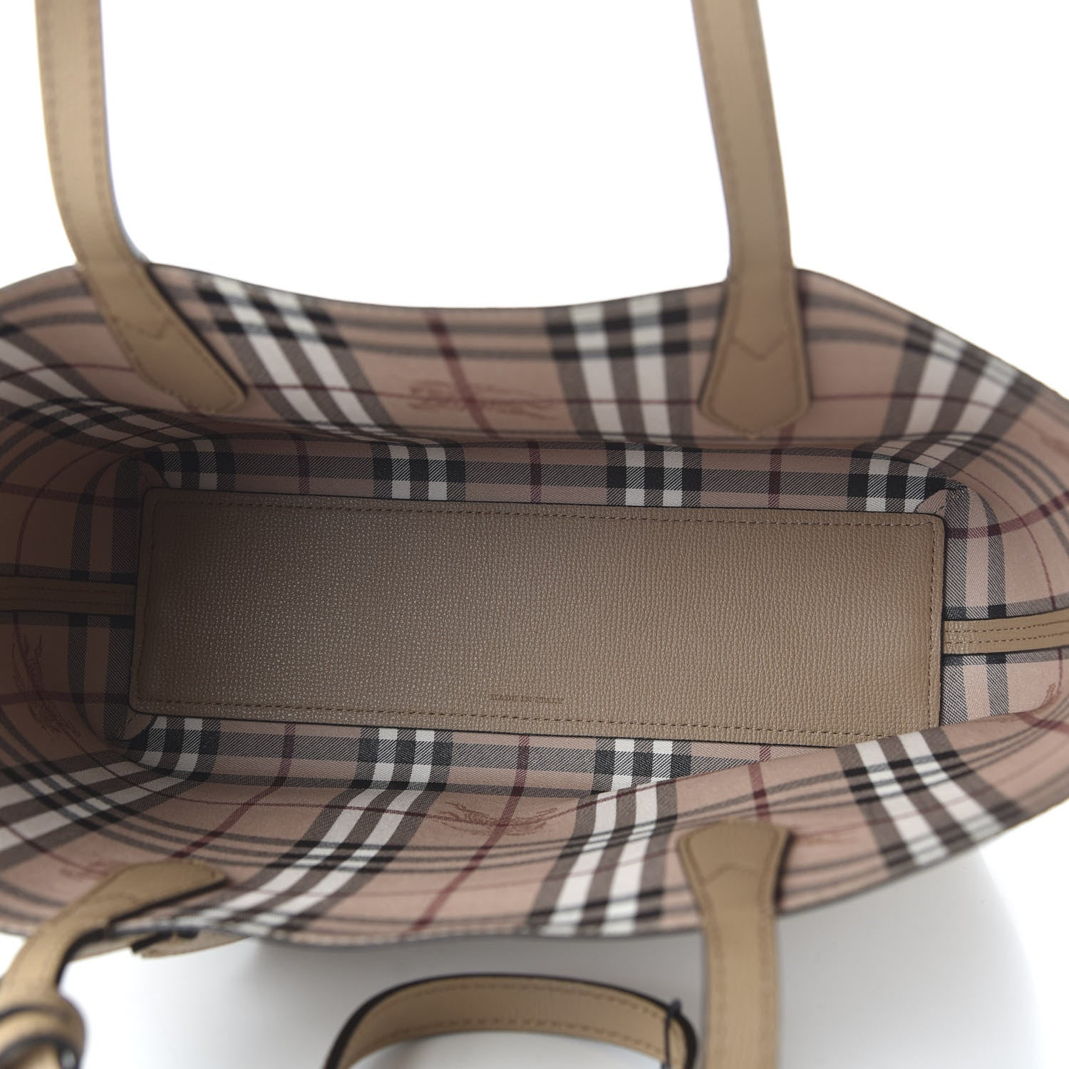 Burberry Grainy Calfskin Haymarket Check Medium Reversible Tote Camel 5 of 16