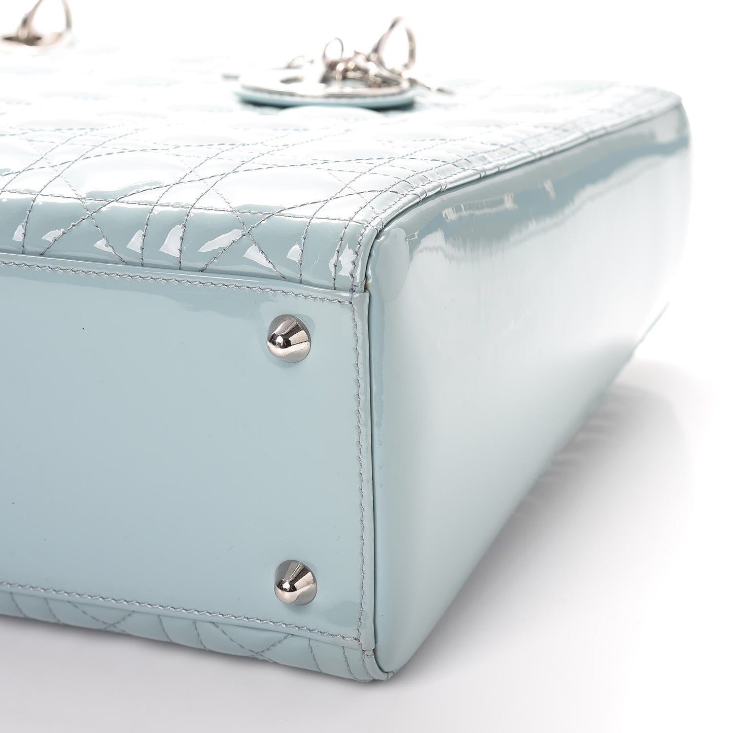 Patent Cannage Large Lady Dior Light Blue