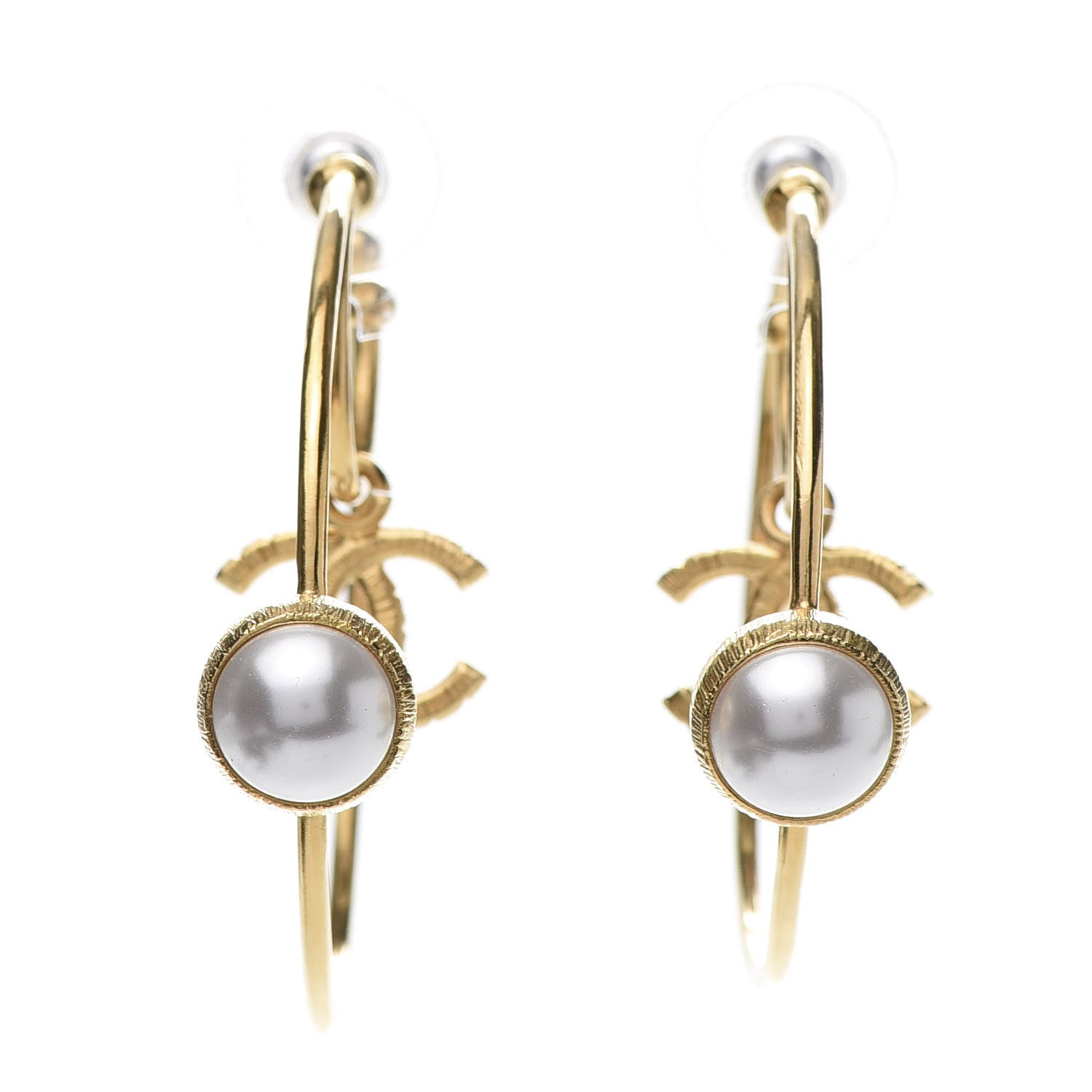 Chanel Pearl CC Tags Hoop Earrings Gold 3 of 6