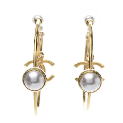 Chanel Pearl CC Tags Hoop Earrings Gold 3 of 6