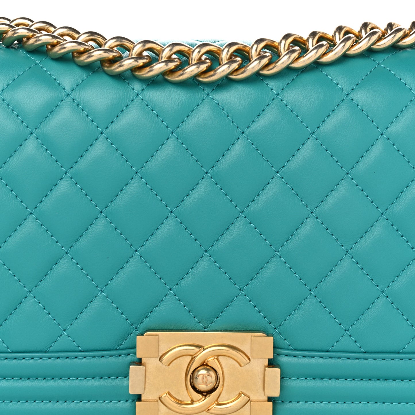 Calfskin Quilted Medium Boy Flap Turquoise
