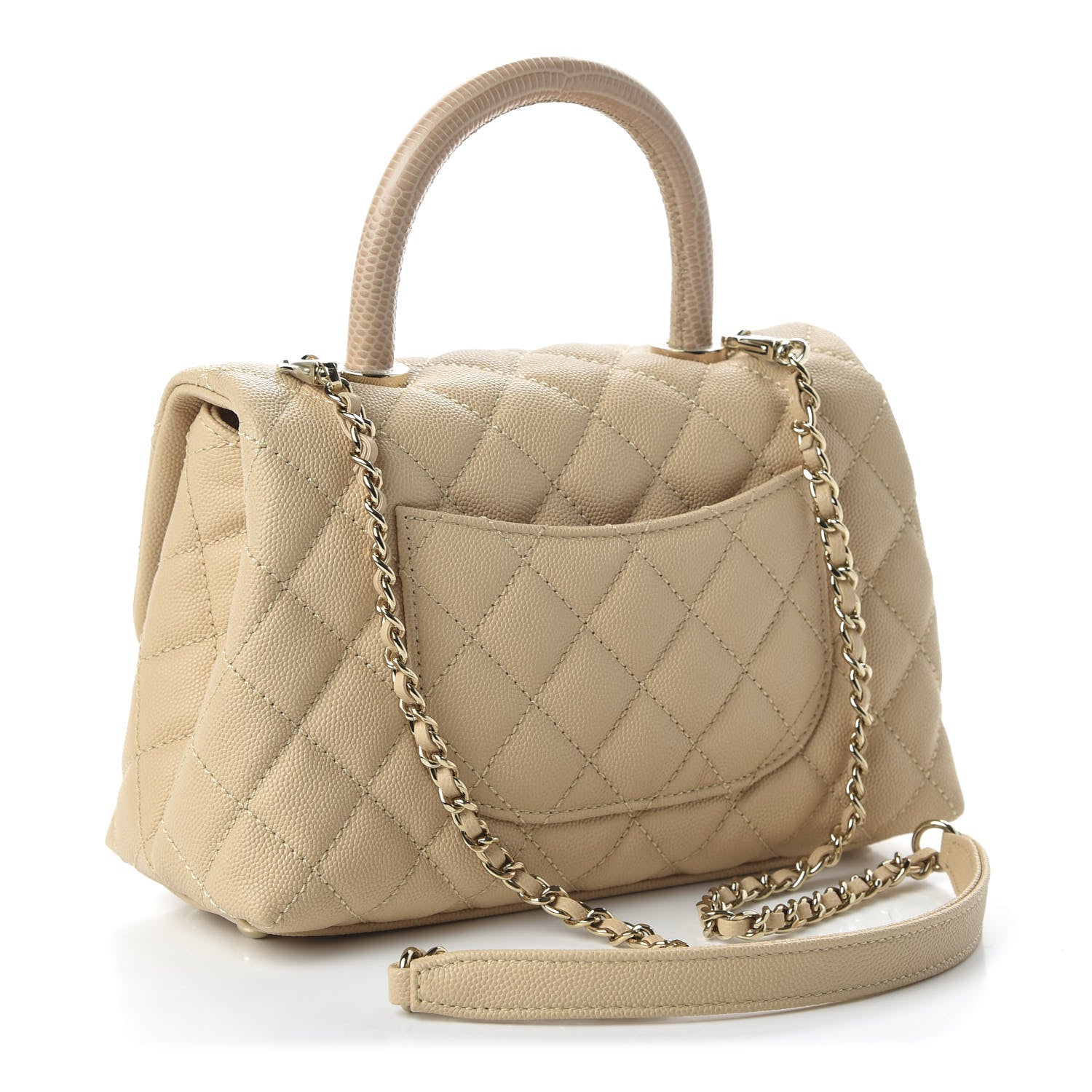 Chanel Caviar Lizard Quilted Mini Coco Handle Flap Beige 3 of 11