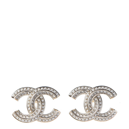 Chanel Pearl Crystal CC Earrings Gold 1 of 4
