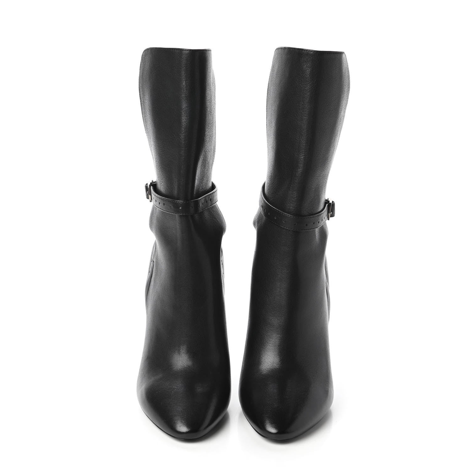 Saint Laurent Nappa Mica Buckle Ankle Booties 37 Black 2 of 9