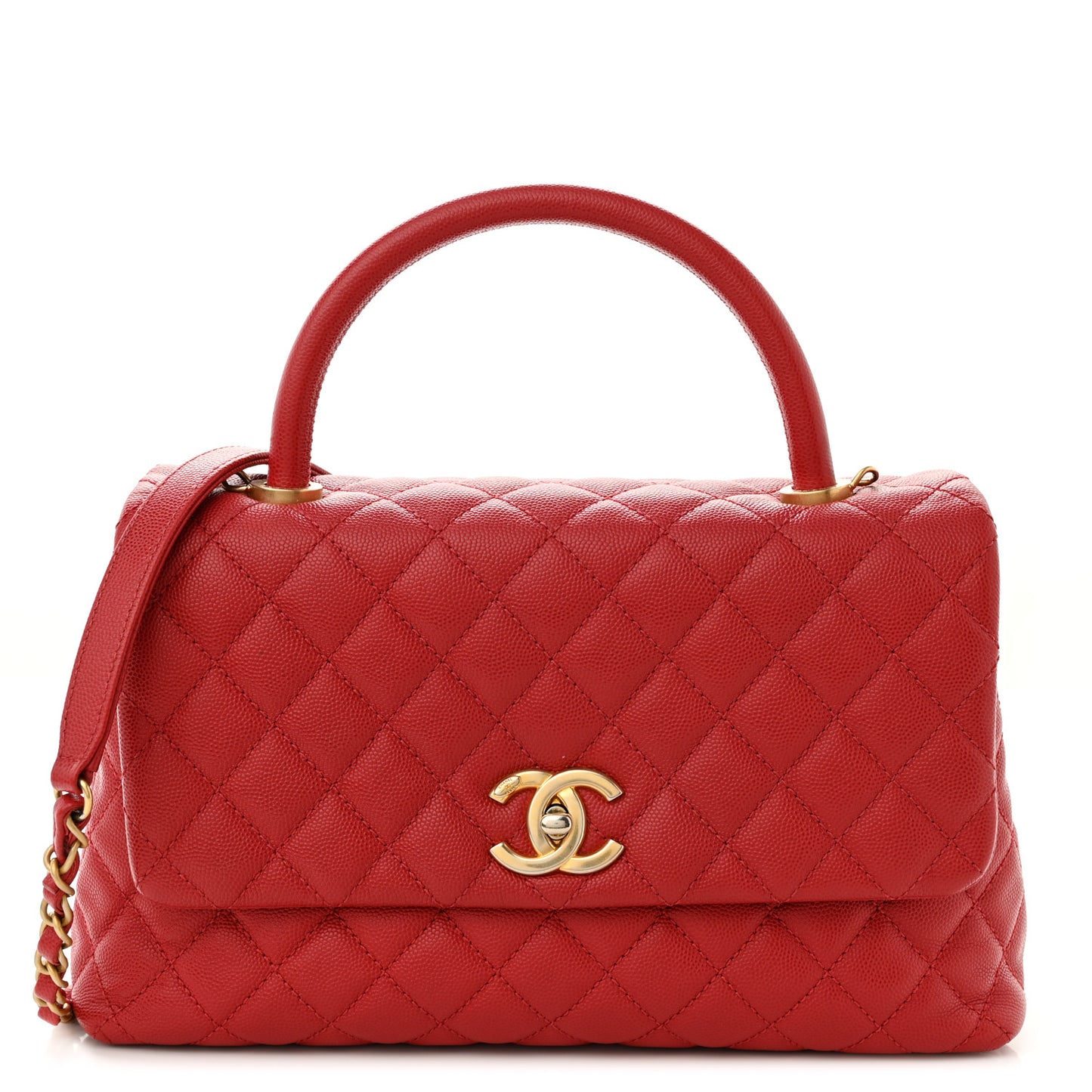 Caviar Quilted Small Coco Handle Flap Red