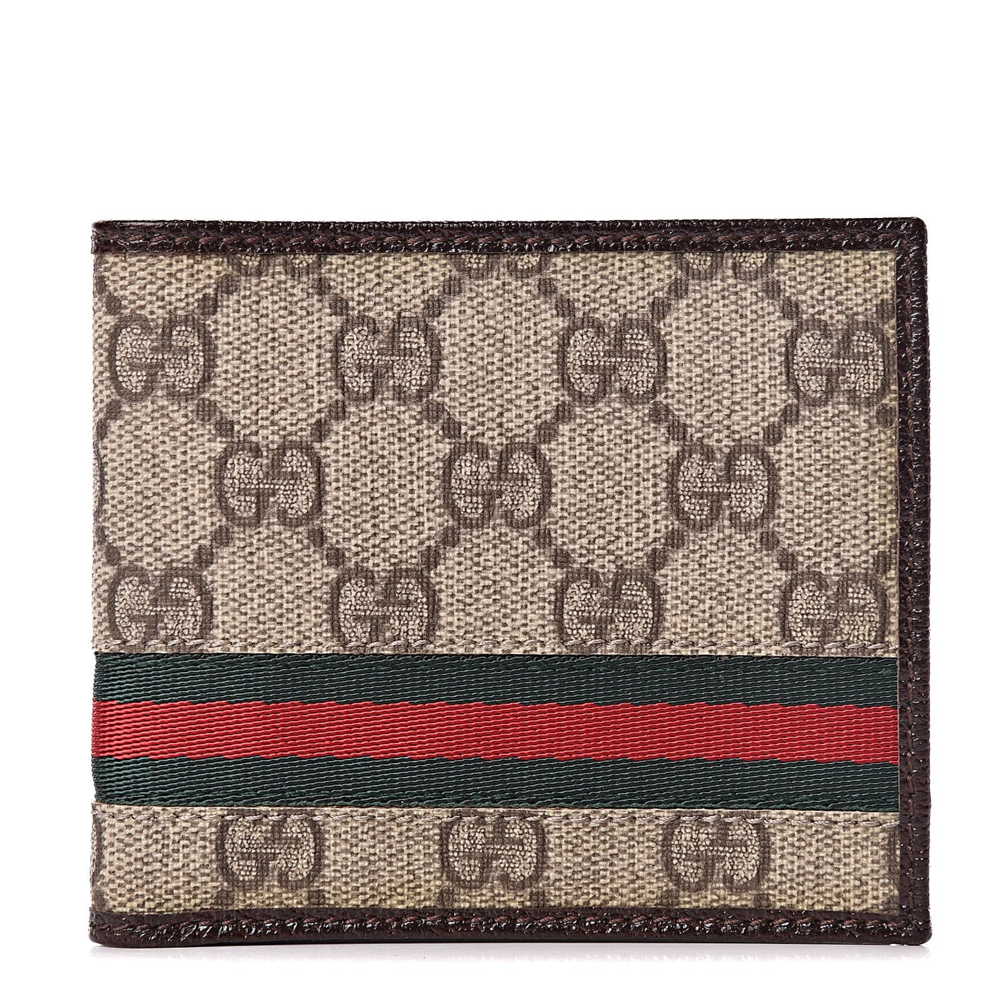 GG Supreme Monogram Web Bi-Fold Wallet Dark Brown