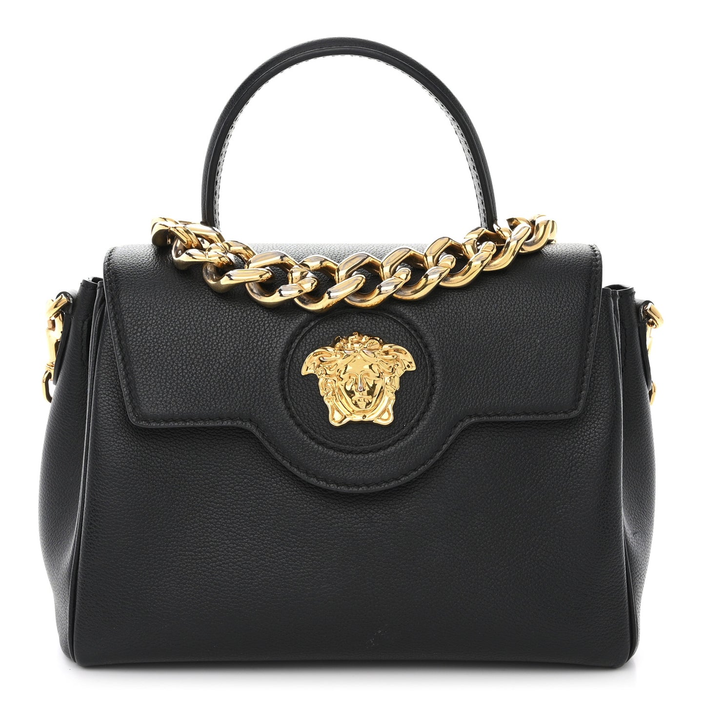 Grained Calfskin La Medusa Top Handle Bag Black Black