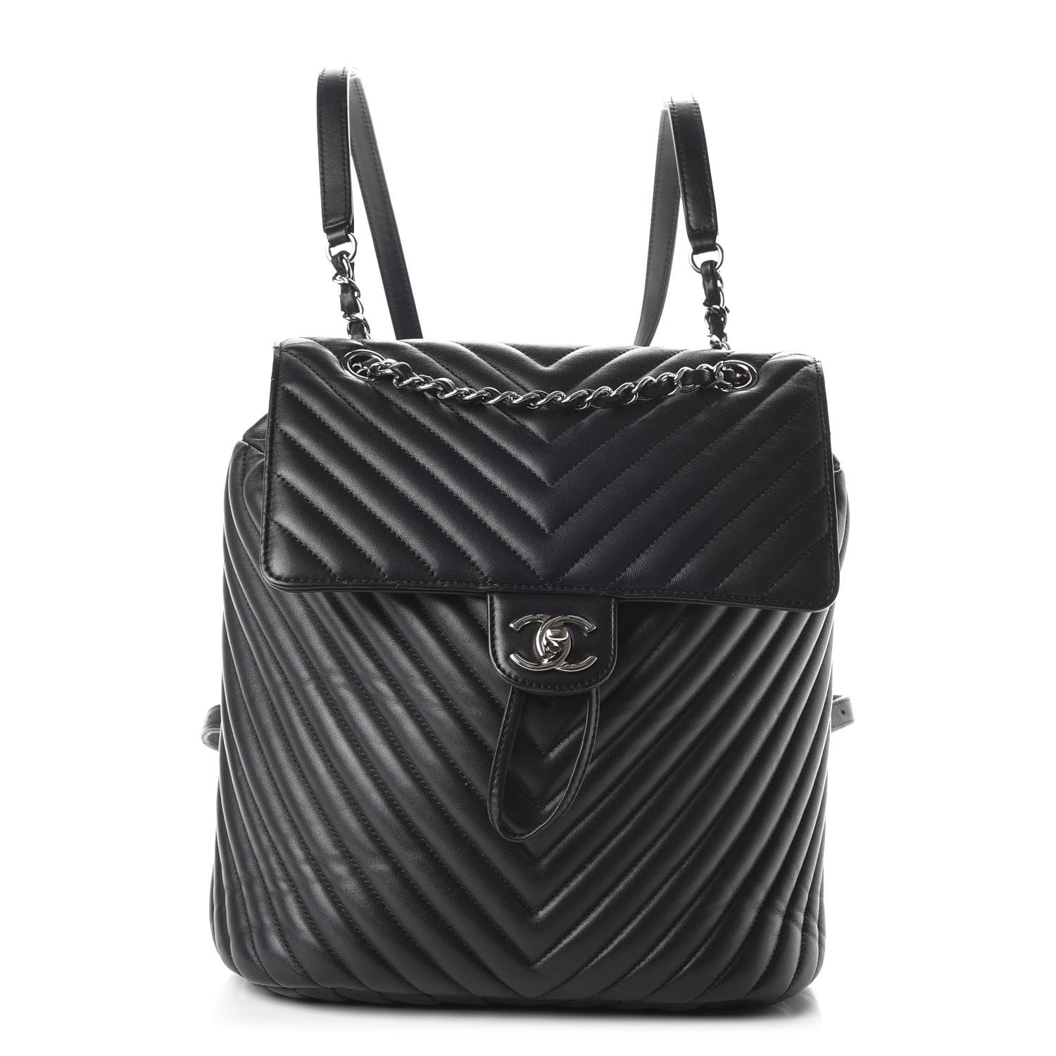 Chanel Calfskin Chevron Quilted Large Urban Spirit Backpack Black 1 of 8
