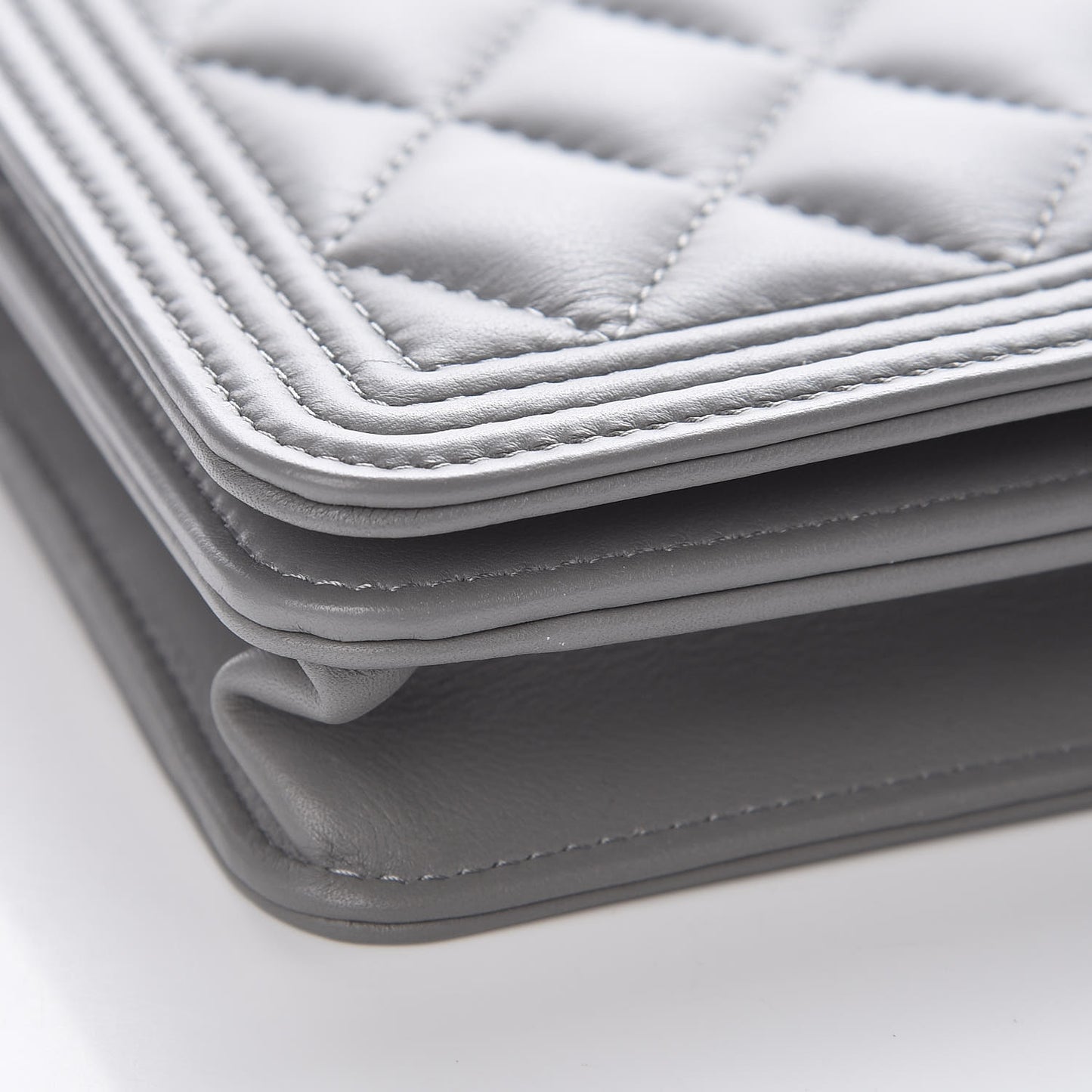 Lambskin Quilted Boy Wallet On Chain WOC Grey