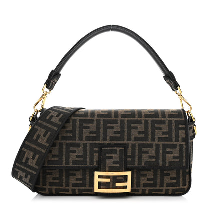 Fendi Fabric Jacquard FF 1974 Medium Baguette Tobacco Moro Black 1 of 10