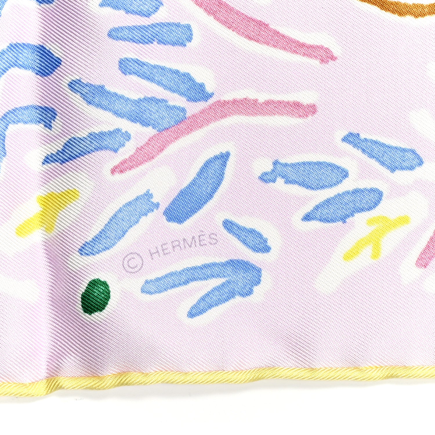 Hermes Silk Isola Di Primavera Scarf 90 Rose Pale Bleu Jaune 4 of 5