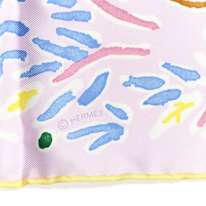 Hermes Silk Isola Di Primavera Scarf 90 Rose Pale Bleu Jaune 4 of 5