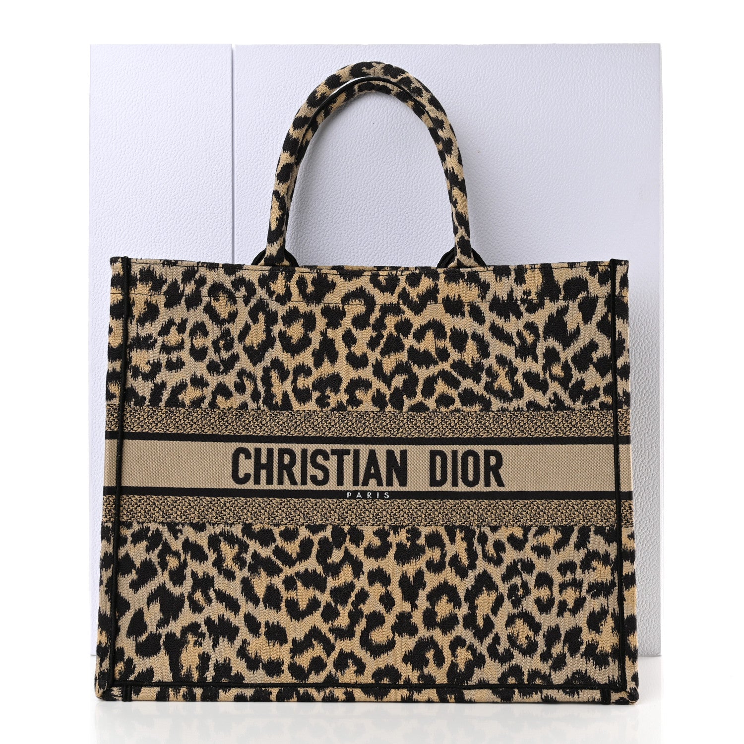 Christian Dior Canvas Mizza Embroidered Large Leopard Book Tote Beige 11 of 11