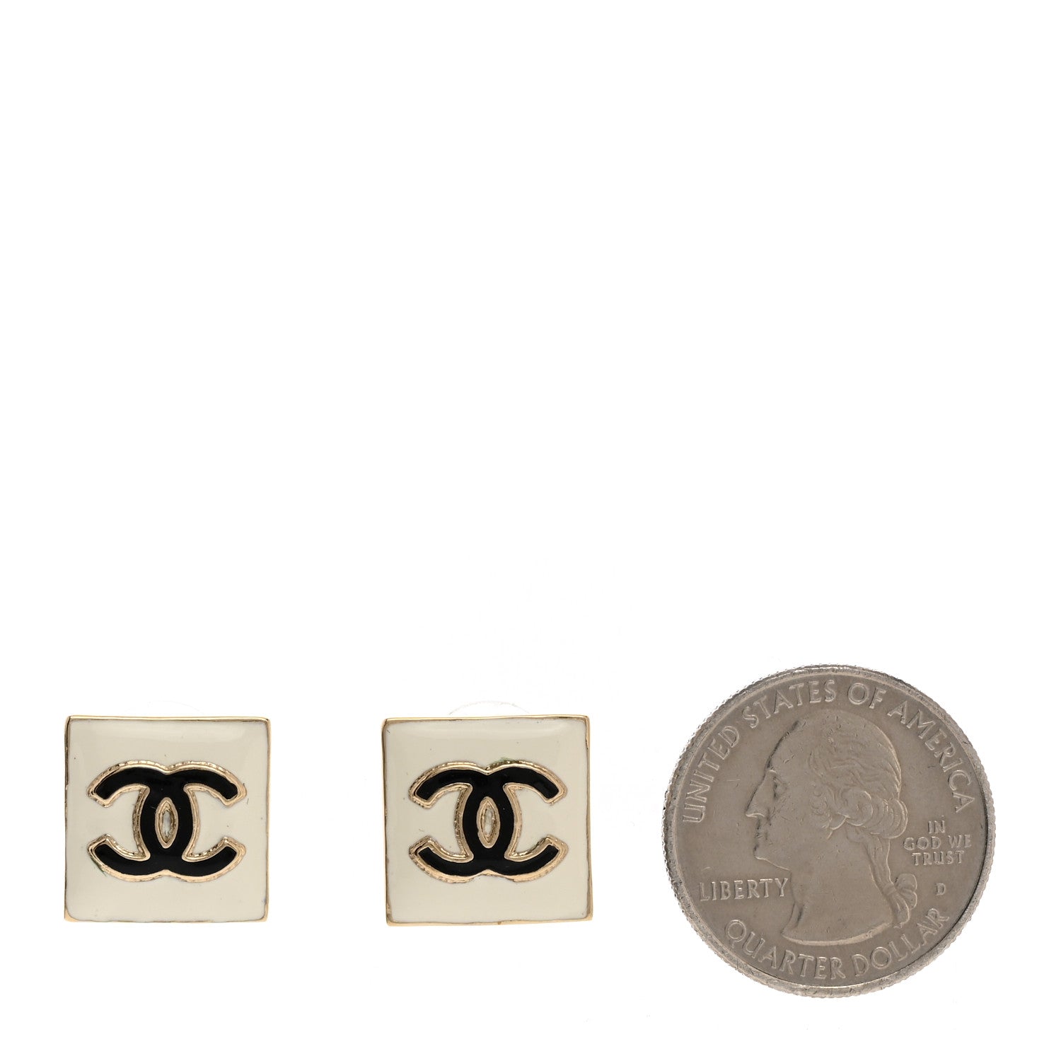 Chanel Metal Enamel CC Square Earrings Gold White Black 2 of 5