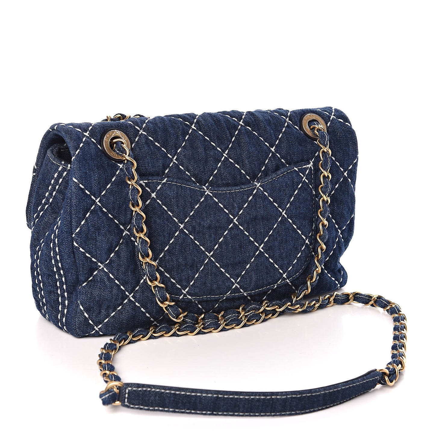 Denim Quilted Medium Denim Trip Single Flap Blue