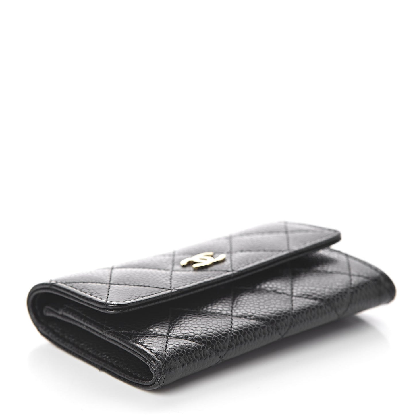 Caviar Quilted Flap Card Holder Black