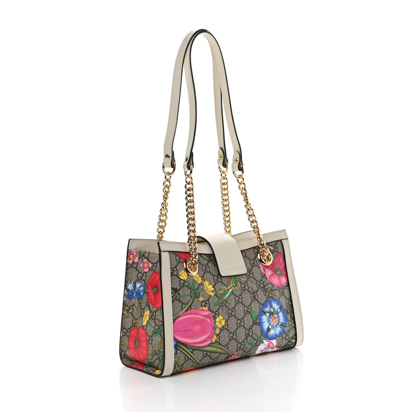 GG Supreme Monogram Flora Textured Calfskin Small Padlock Tote Beige Ebony Multicolor Mystic White