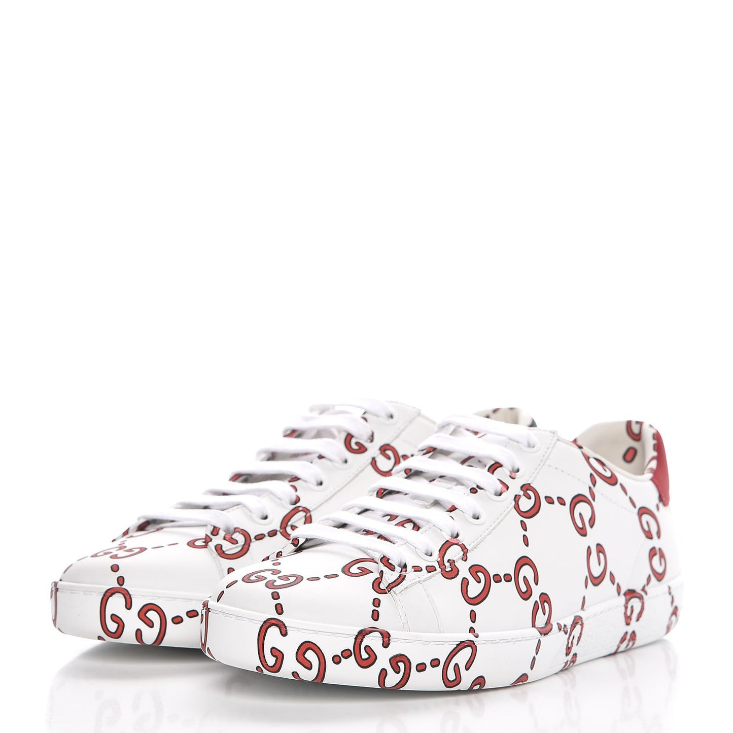 Calfskin GucciGhost Print Womens Ace Sneakers 38 White Hibiscus Red