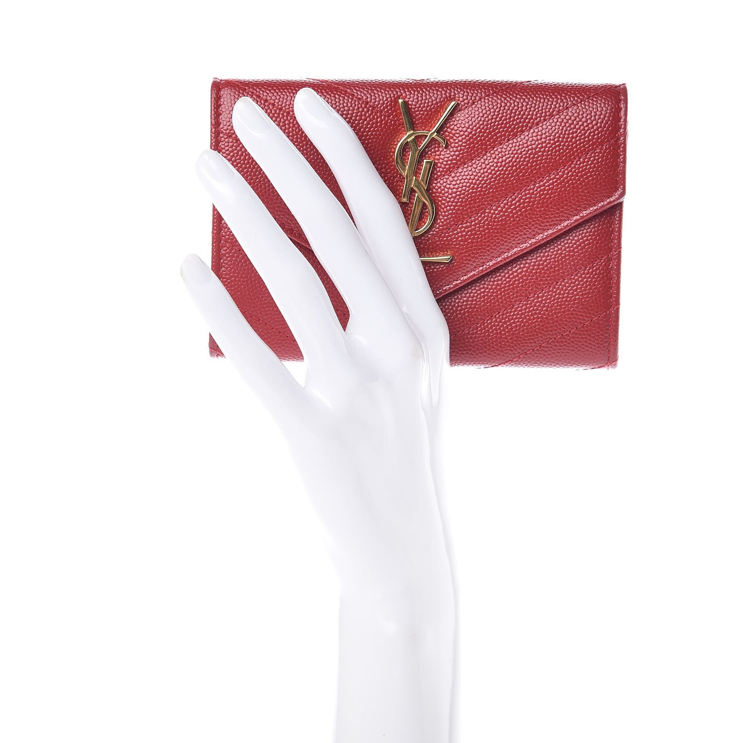 Saint Laurent Grain De Poudre Matelasse Chevron Small Monogram Envelope Wallet Rouge Eros 2 of 11
