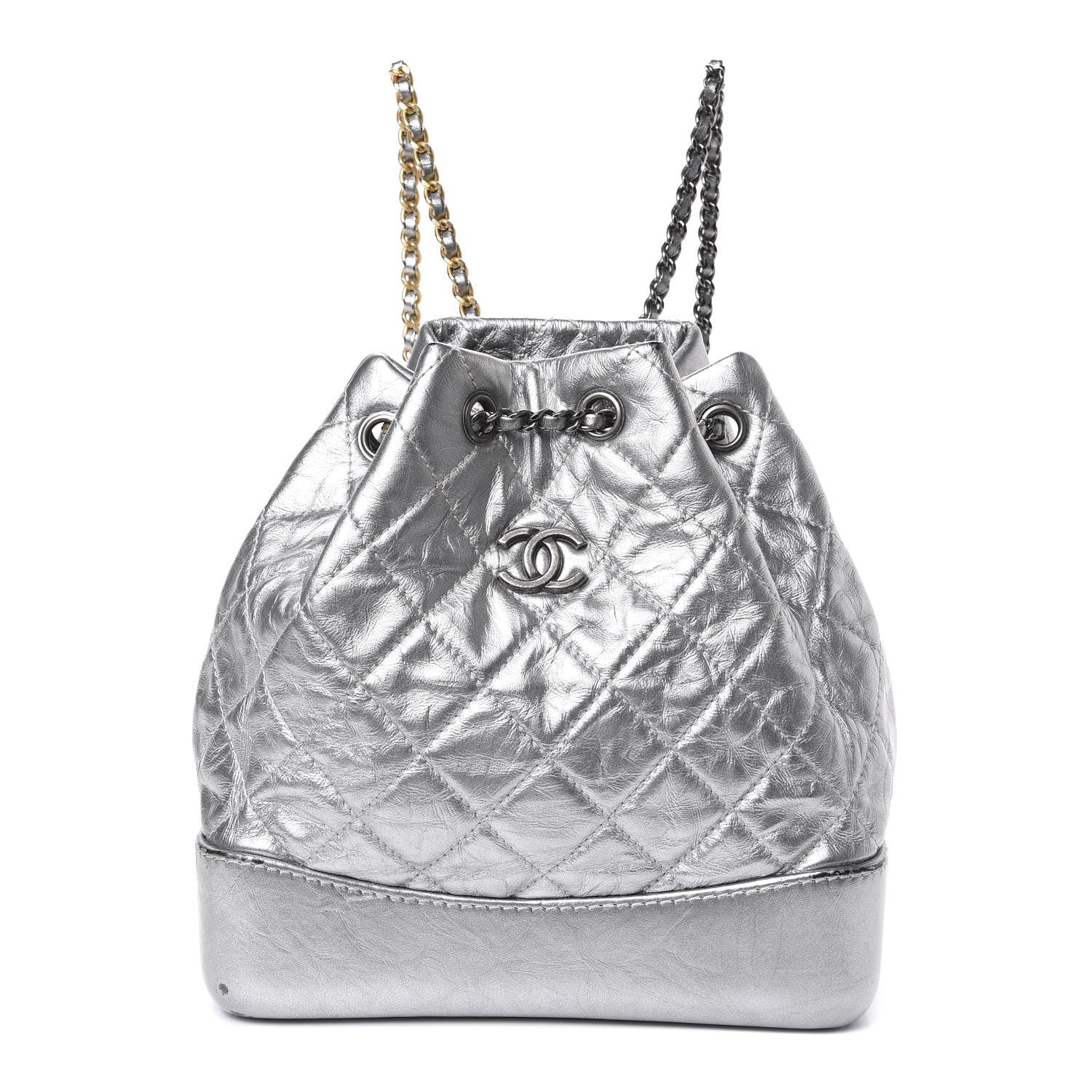 Chanel Metallic Crumpled Calfskin Quilted Gabrielle Backpack Silver 1 of 13