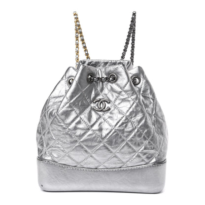 Chanel Metallic Crumpled Calfskin Quilted Gabrielle Backpack Silver 1 of 13