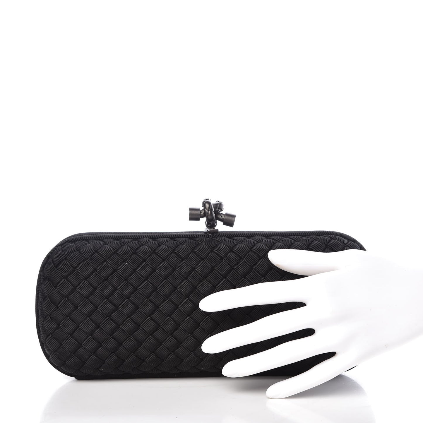 Satin Intreccio Impero Stretch Knot Clutch Black