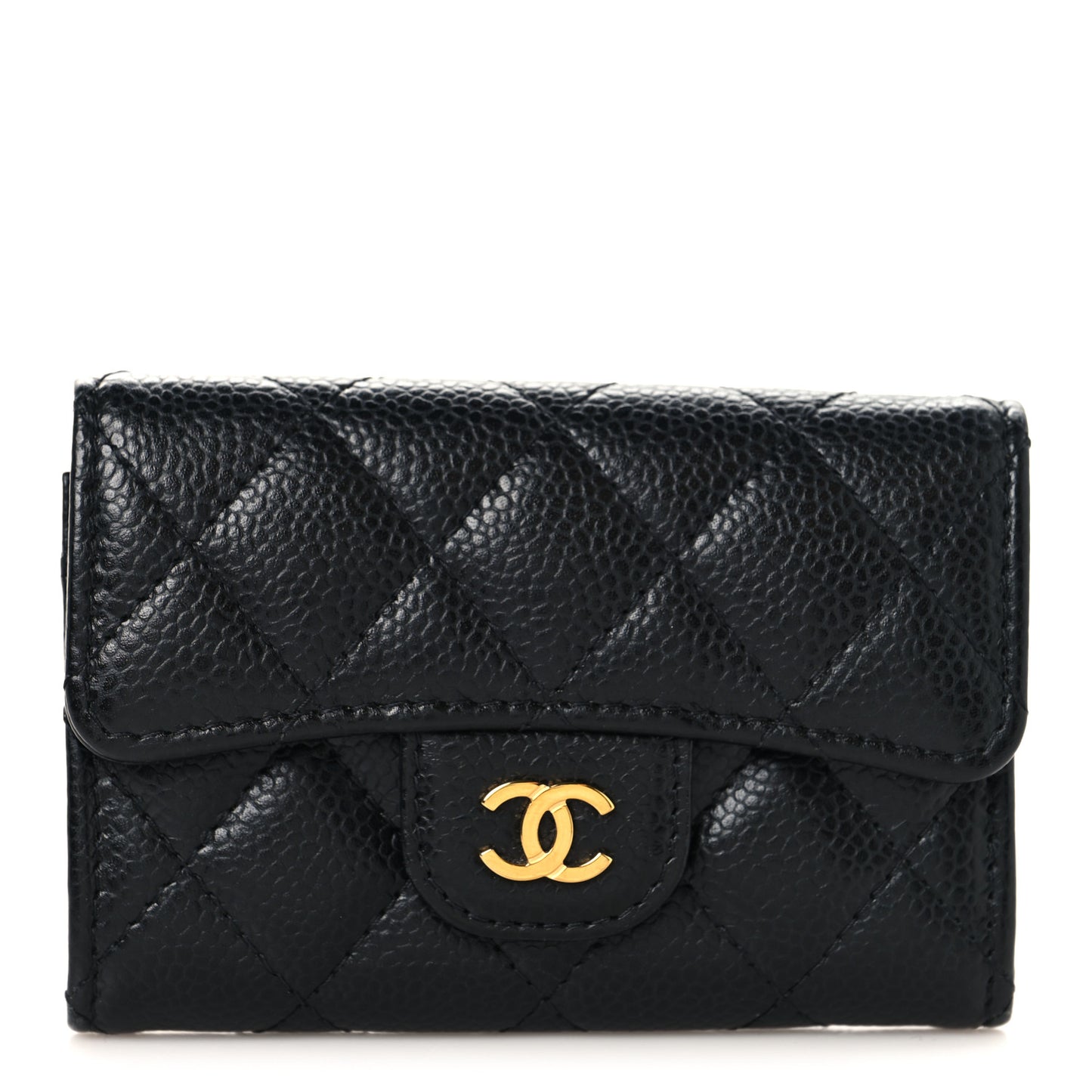 Caviar Quilted Flap Card Holder Wallet Black Black