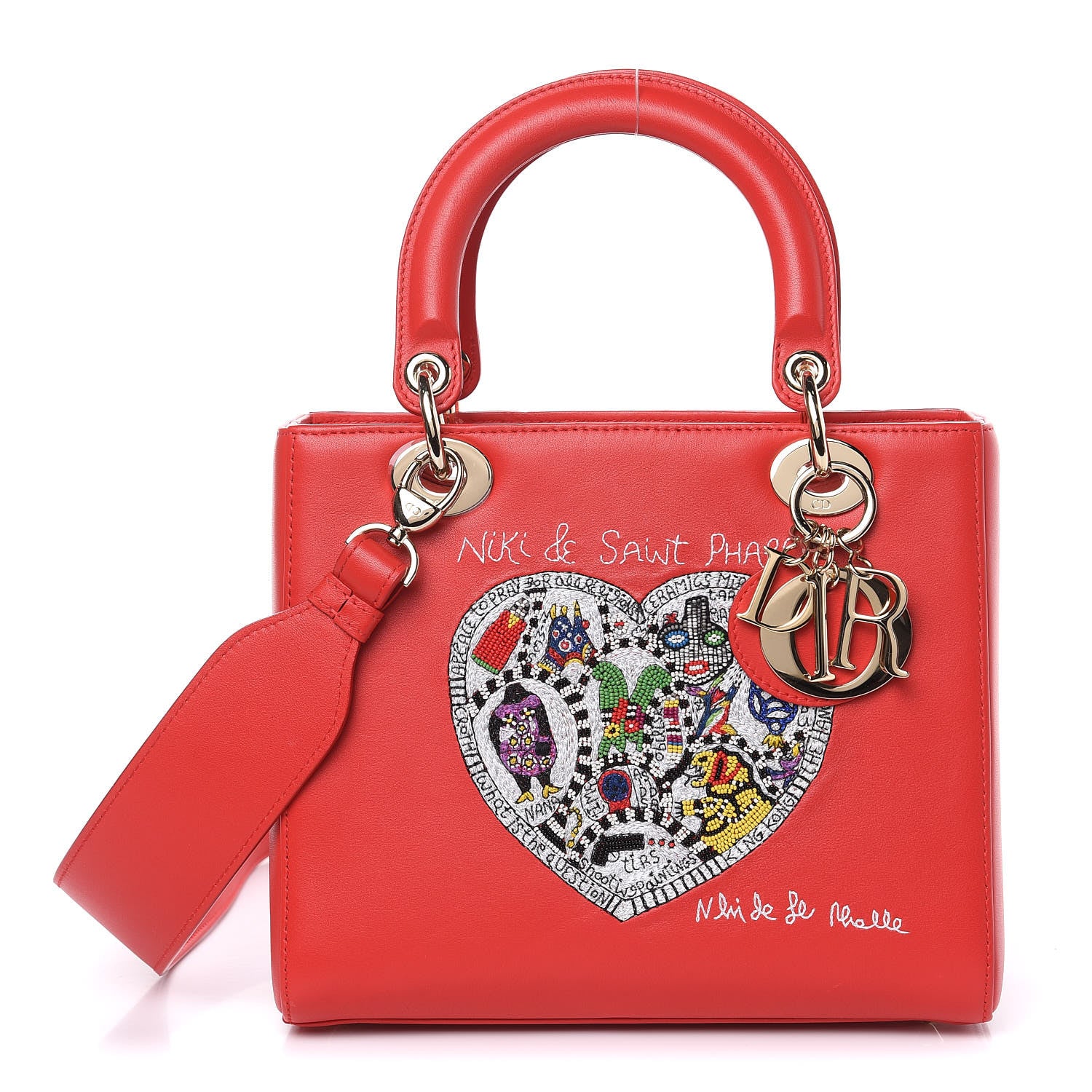 Christian Dior Calfskin Niki De Saint Phalle Medium Supple Lady Dior Red 1 of 12