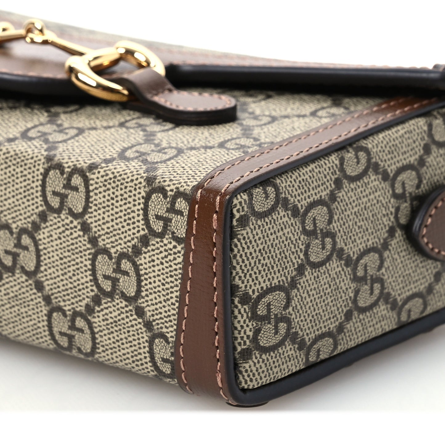 GG Supreme Monogram Mini Horsebit 1955 Shoulder Bag Beige Brown Sugar