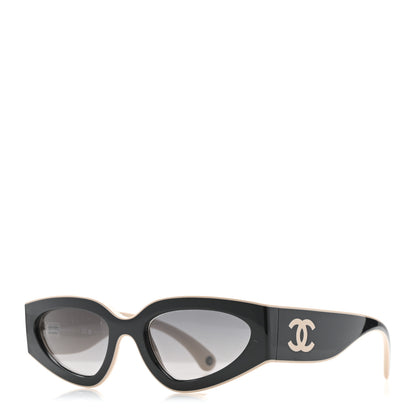 Chanel Acetate Cat Eye Sunglasses 6056 Black Beige 1 of 8