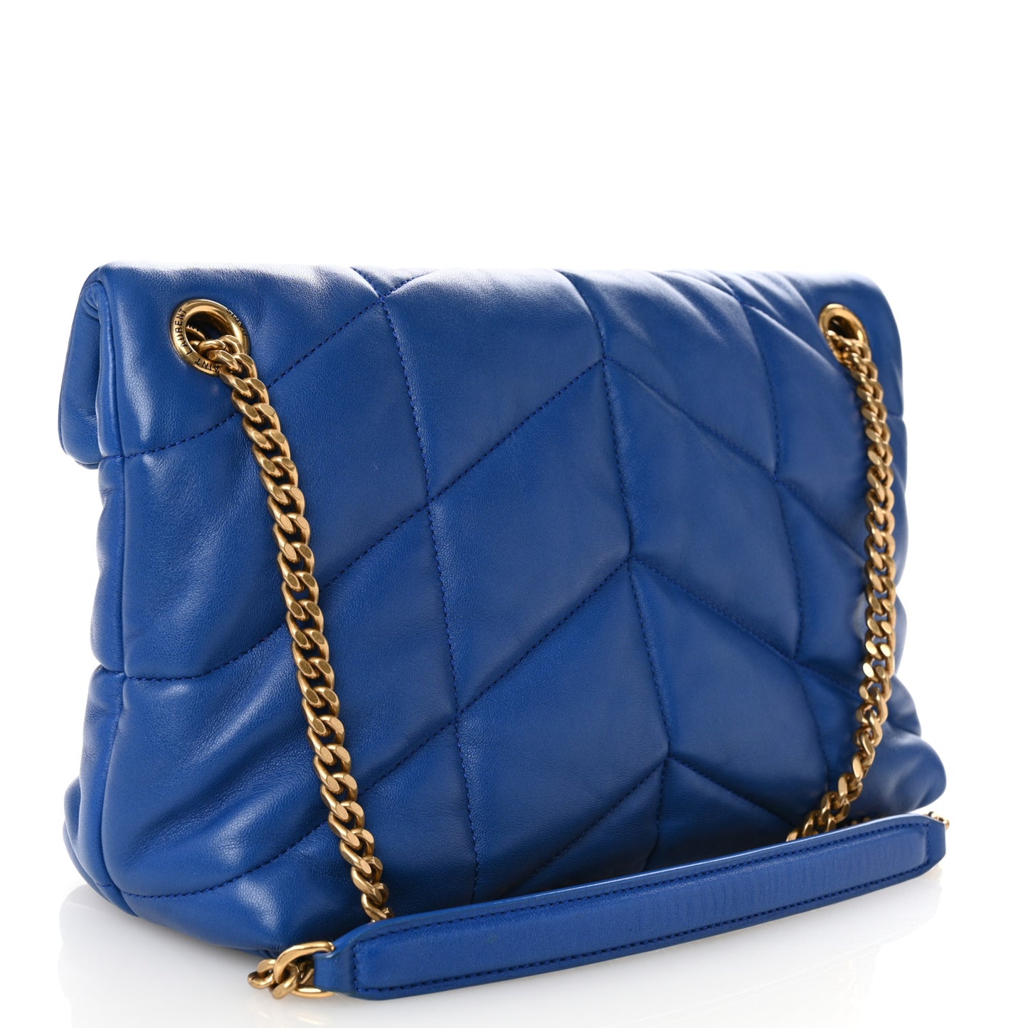 Lambskin Quilted Small Loulou Puffer Monogram Chain Satchel Majorele Blue