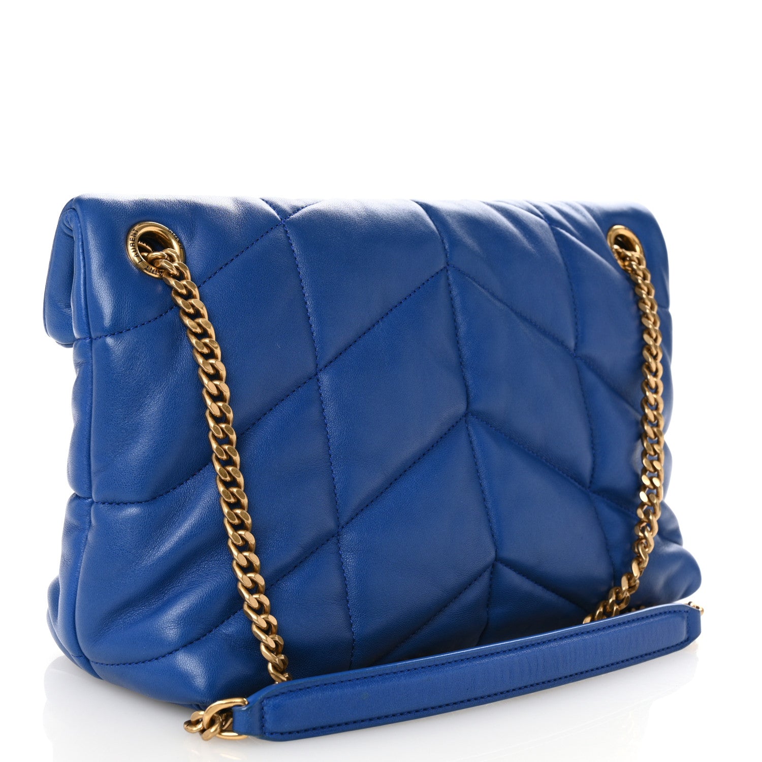 Saint Laurent Lambskin Quilted Small Loulou Puffer Monogram Chain Satchel Majorele Blue 3 of 10
