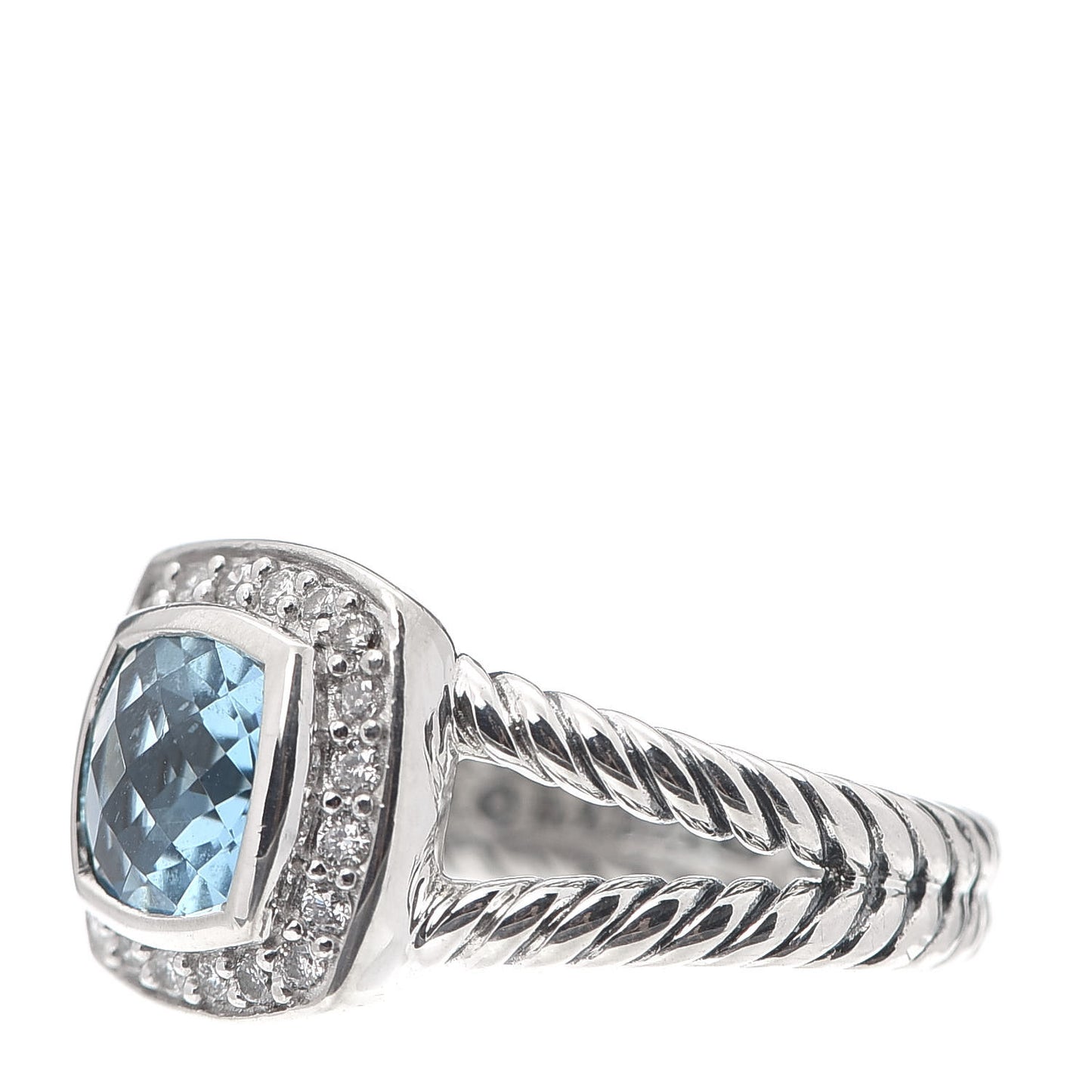 Sterling Silver Diamond Blue Topaz 7mm Petite Albion Ring 49 4.75
