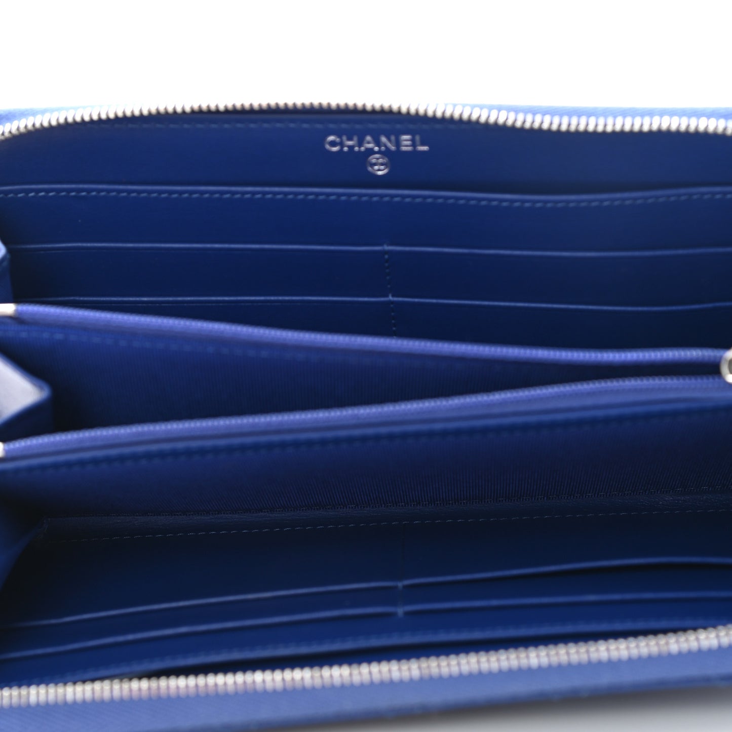 Caviar Quilted Large Gusset Zip Around Wallet Blue