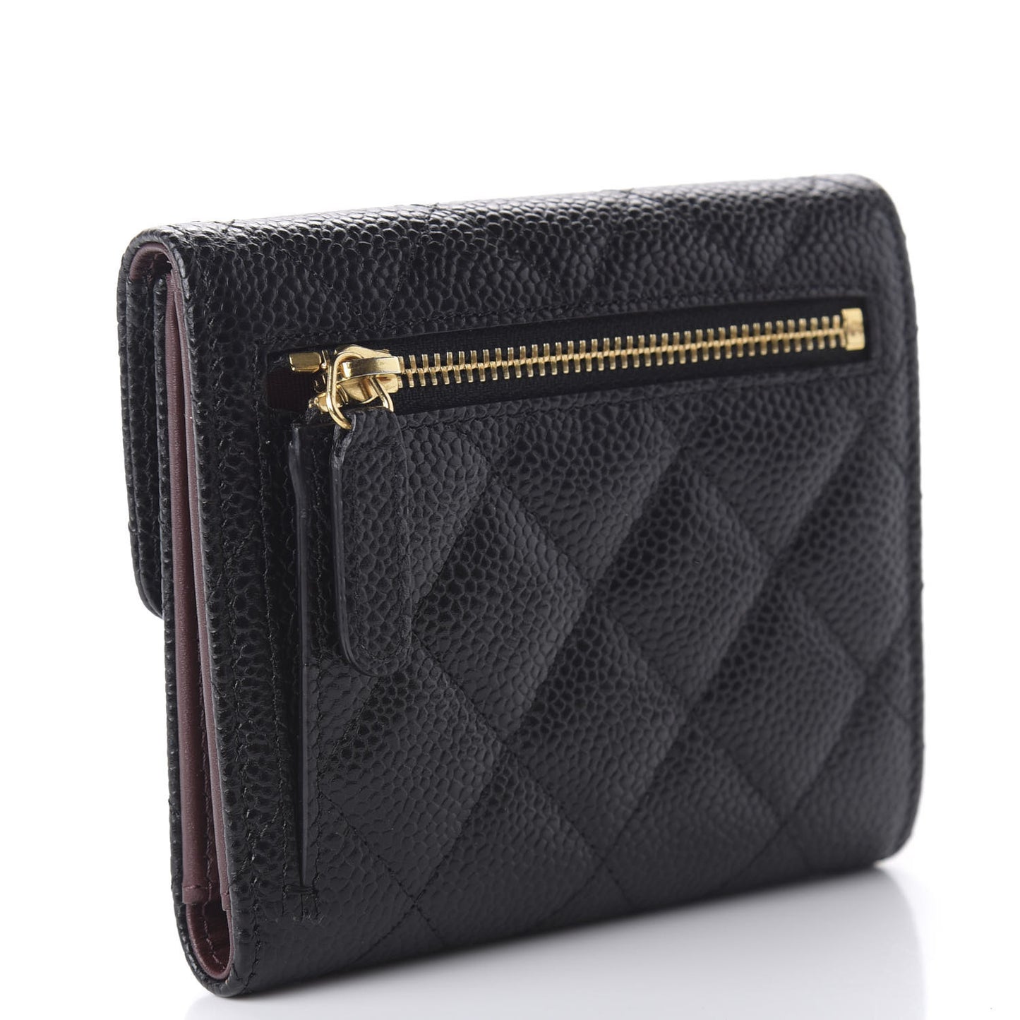 Caviar Quilted Compact Flap Wallet Black