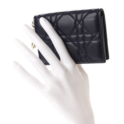 Christian Dior Lambskin Cannage Small Lady Dior Flap Card Holder Indigo 2 of 8