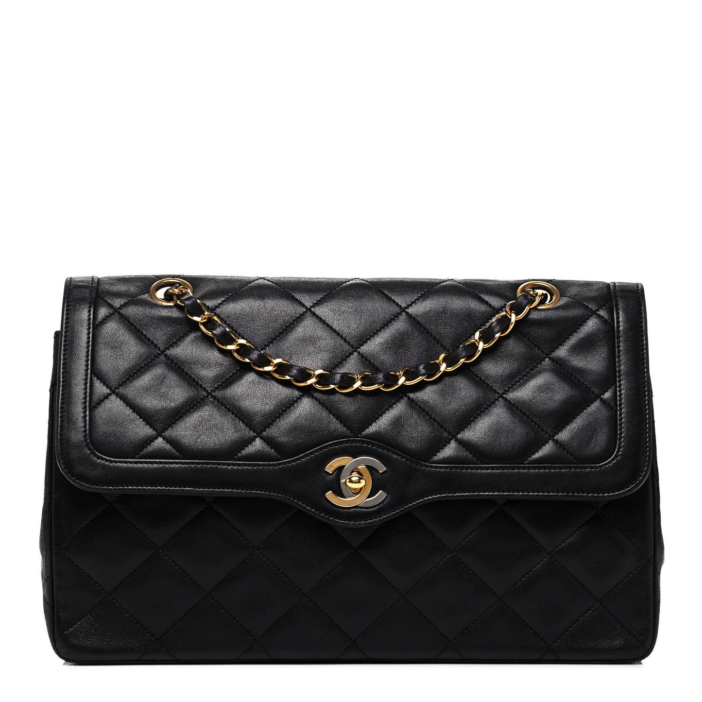 Lambskin Quilted Medium Double Flap Black