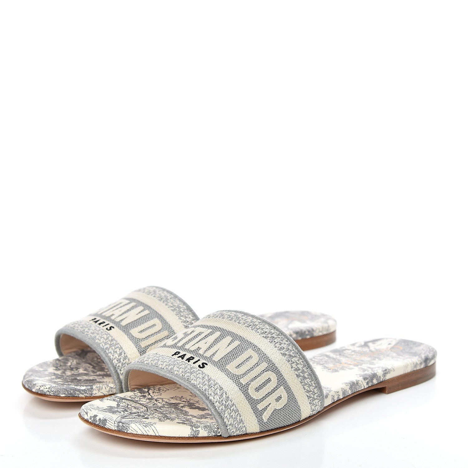 Christian Dior Canvas Toile de Jouy Embroidered Dway Flat Slide Sandals 35.5 Grey Stone 3 of 9