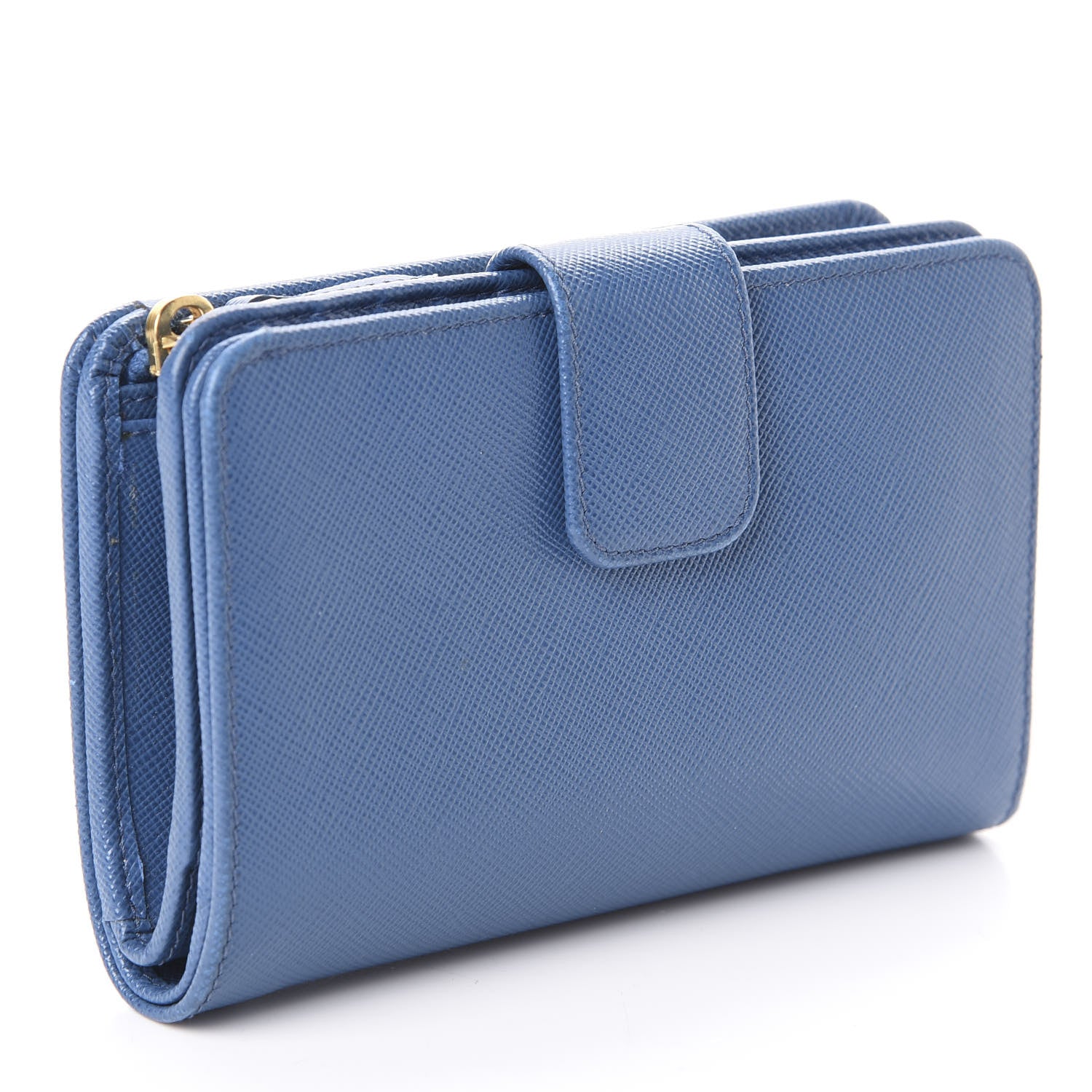 Prada Saffiano Metal Compact Wallet Bluette Mare 3 of 6