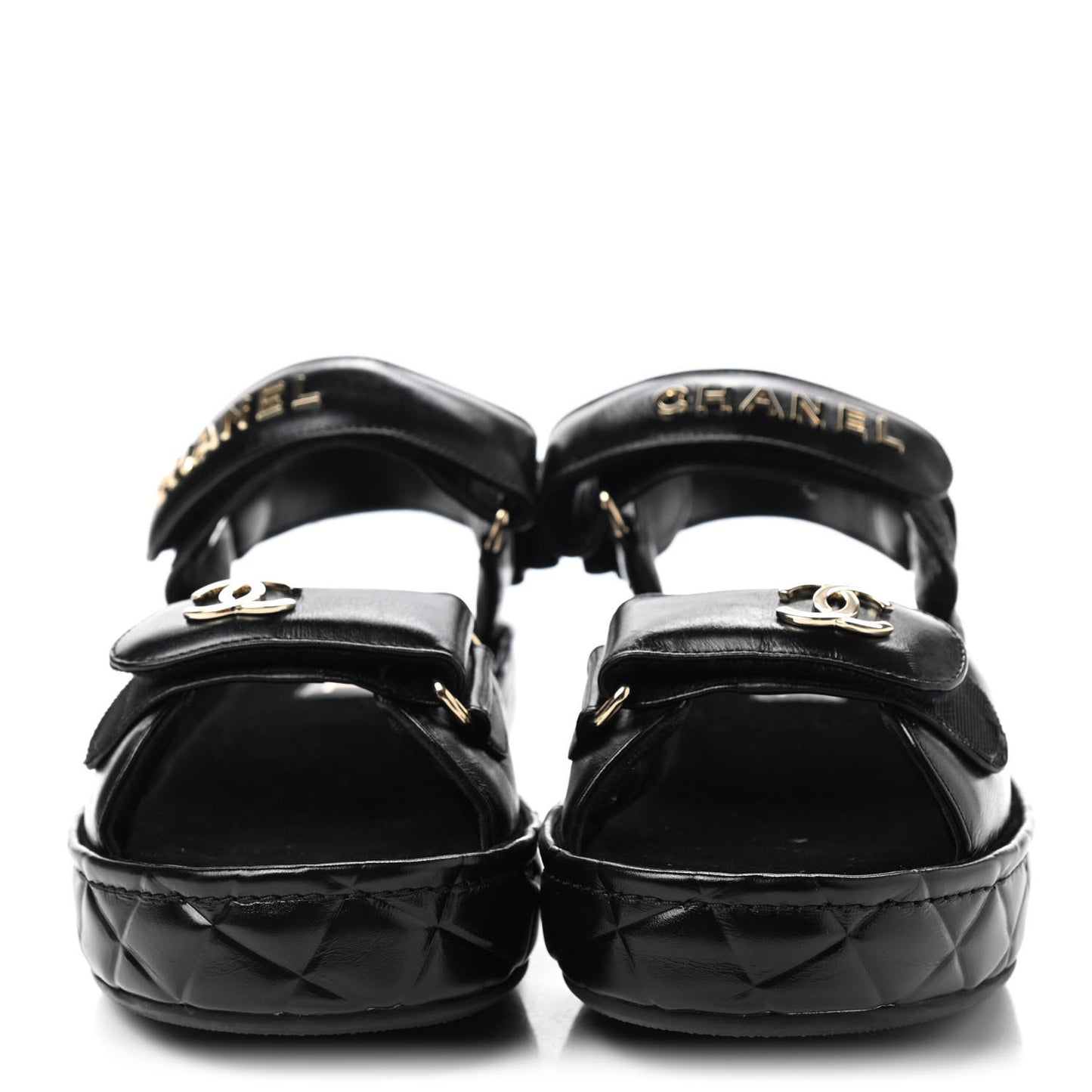 Shiny Calfskin Logo Platform Sandals 38 Black