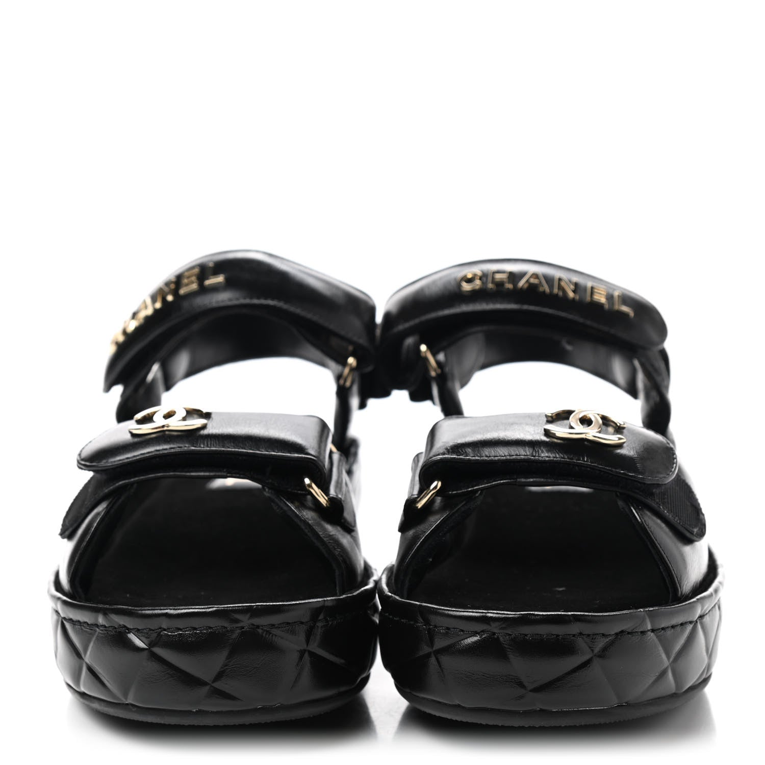 Chanel Shiny Calfskin Logo Platform Sandals 38 Black 2 of 9