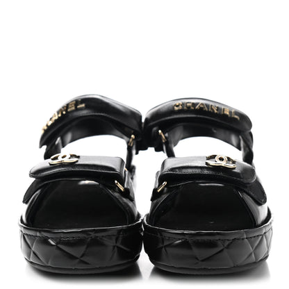 Chanel Shiny Calfskin Logo Platform Sandals 38 Black 2 of 9
