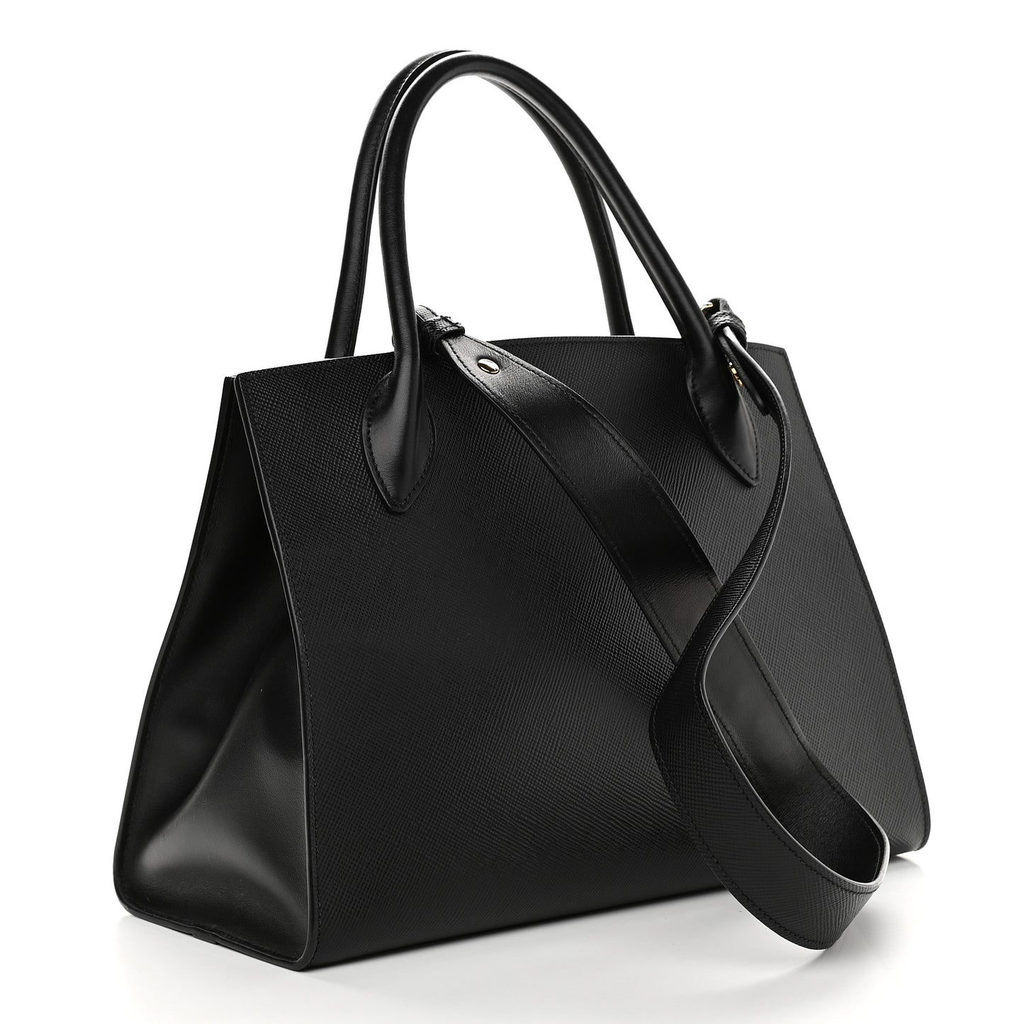 Saffiano Cuir Calfskin Medium Monochrome Top Handle Tote Black