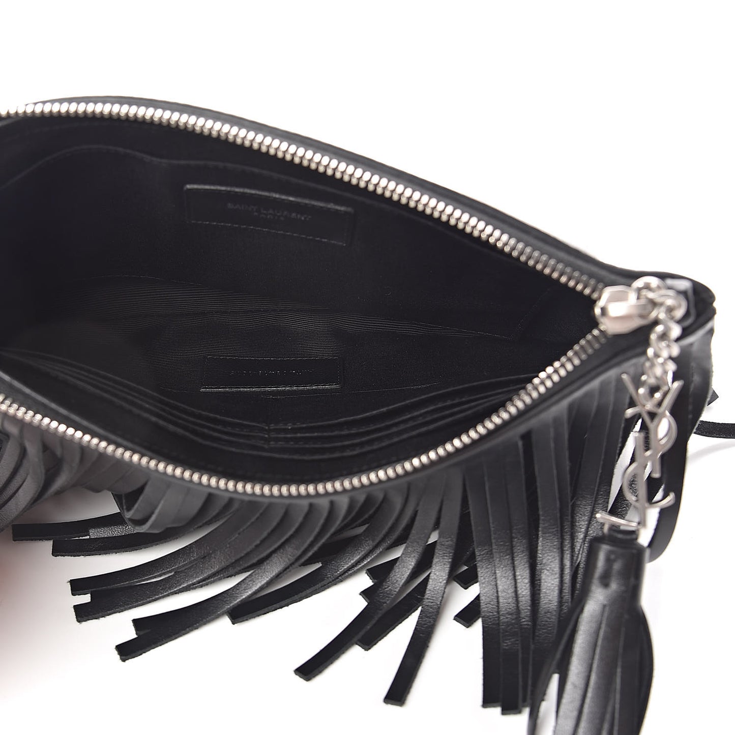 Calfskin Fringe Medium Clutch Black