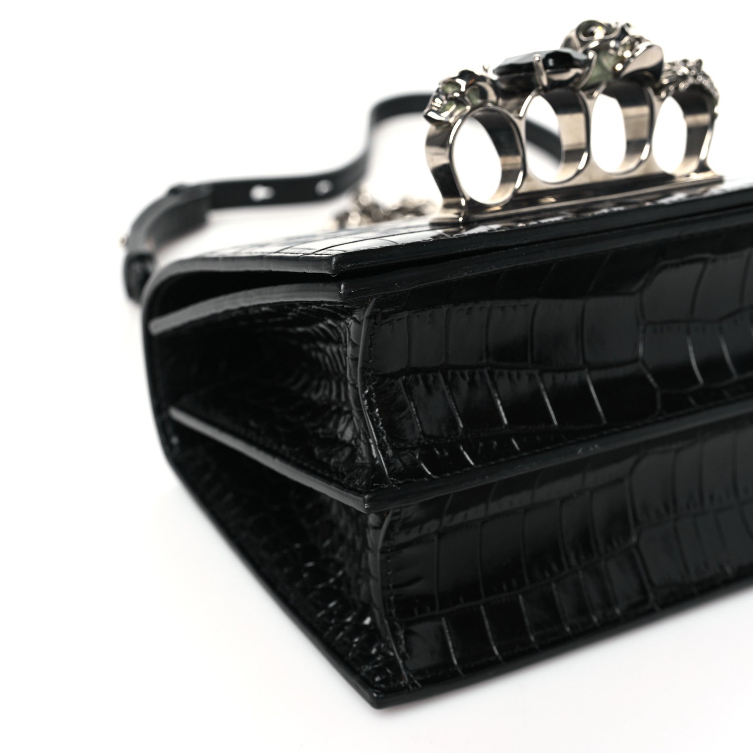 Alexander McQueen Crocodile Embossed Calfskin Knuckle Crossbody Black 8 of 10